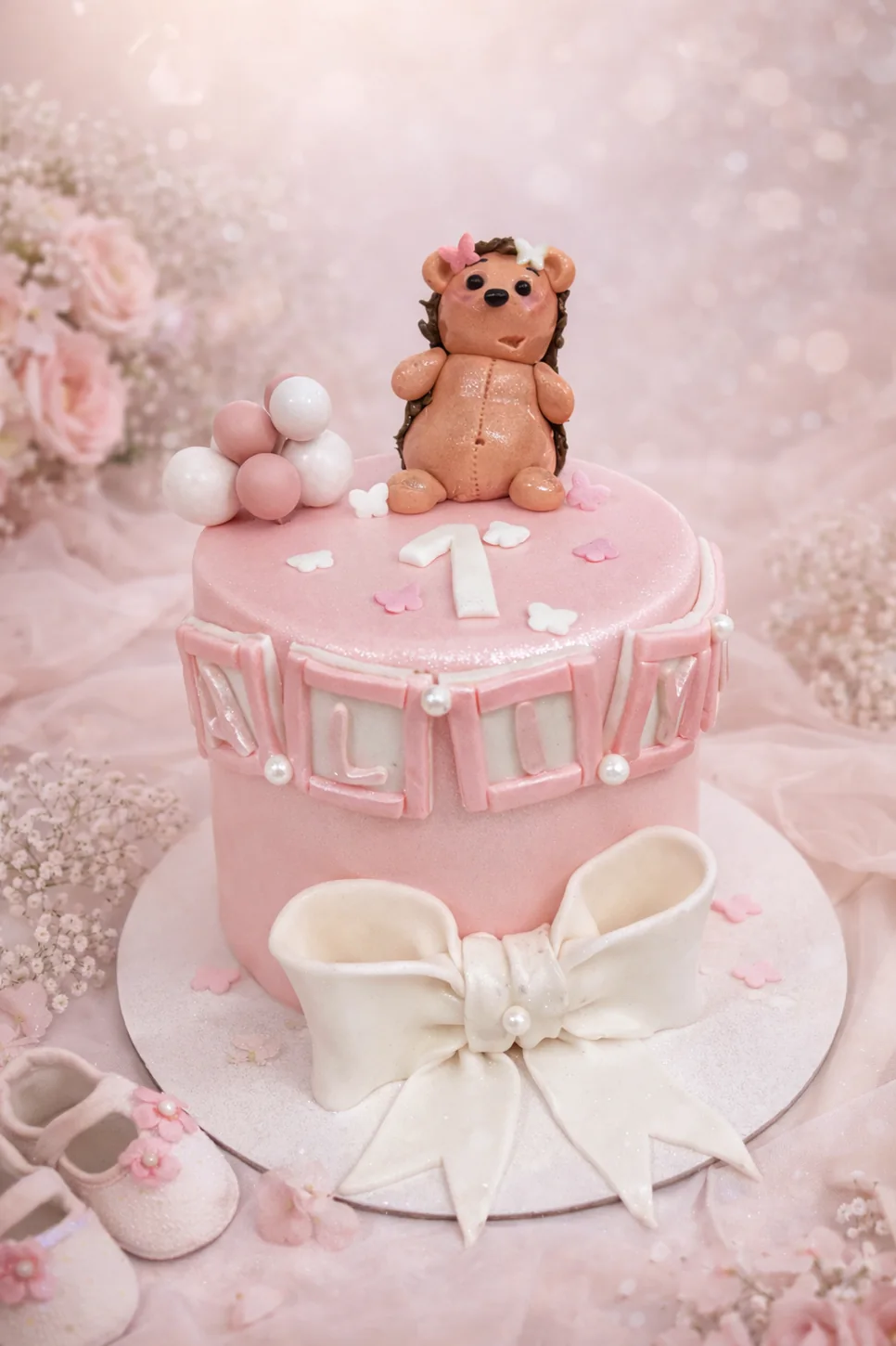 Gâteau premier anniversaire rose