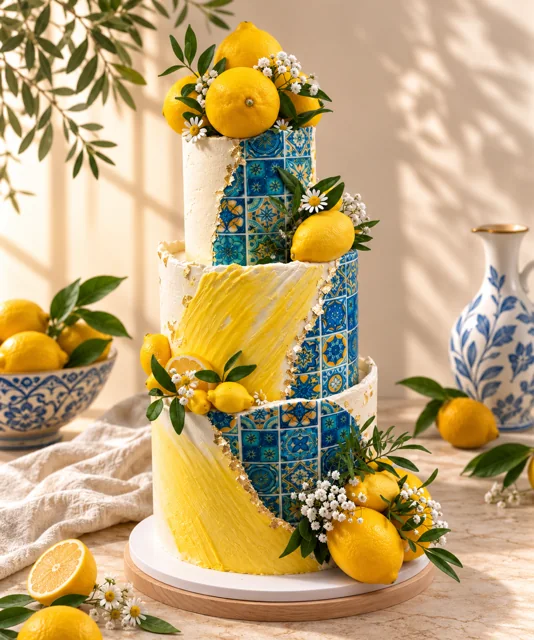 Wedding cake bleu et jaune